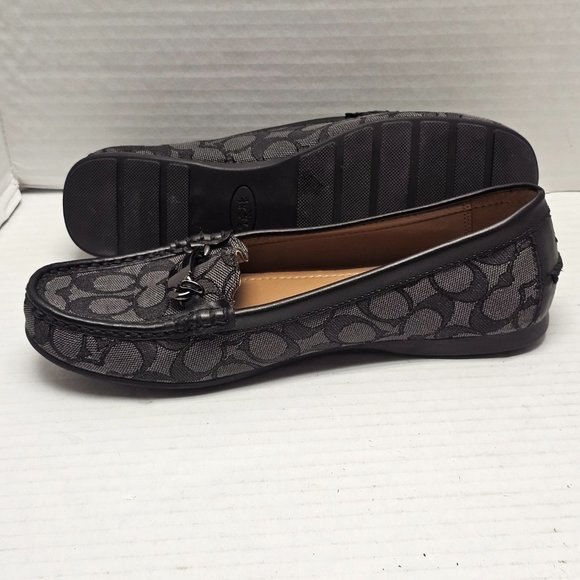 Coach Olive Black Gray Signature Logo Print Canvas Leather Loafer Shoes 10 40 - Picture 5 of 15